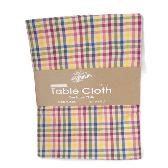 Cotton Tablecloth 52" x 70" Multicolor Plaid Summer to Fall - Picture 1 of 5